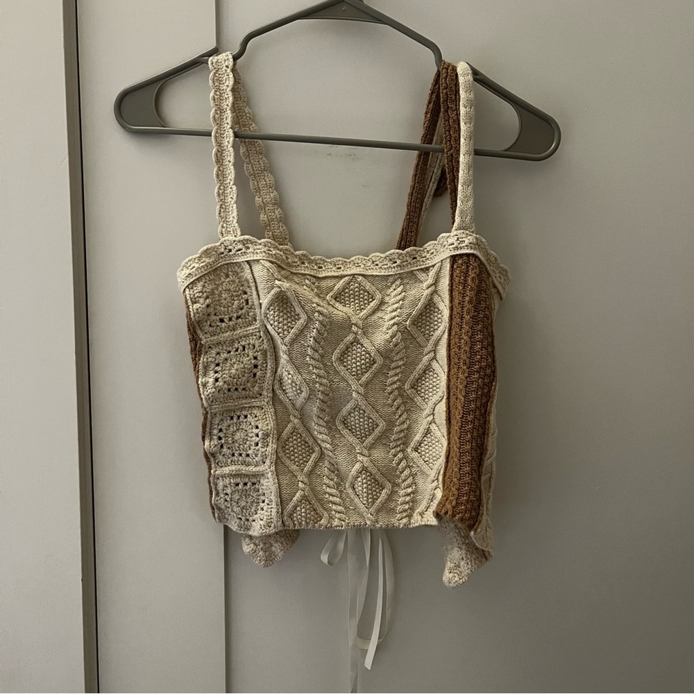 Danielle Guizio Crochet Sweater Knit Lace Up Tank